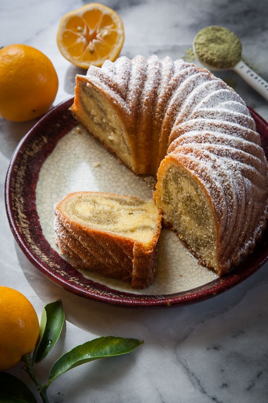 Meyer lemon and matcha green tea bundt cake. Photo and recipe by Irvin Lin of Eat the Love.