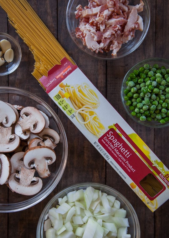 Bacon, Mushroom, and Peas Pasta. Photo and recipe by Irvin Lin of Eat the Love.