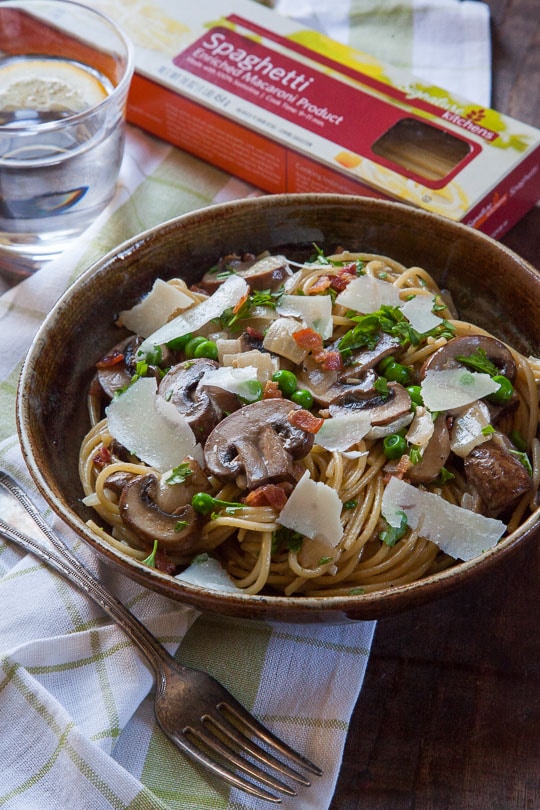 Bacon, Mushroom, and Peas Pasta. Photo and recipe by Irvin Lin of Eat the Love.