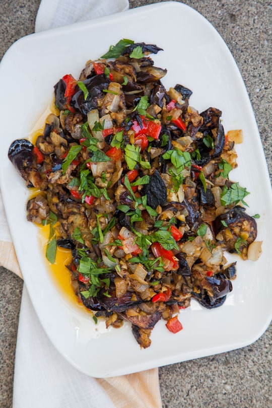 Twice Cooked Eggplant with Olives. 