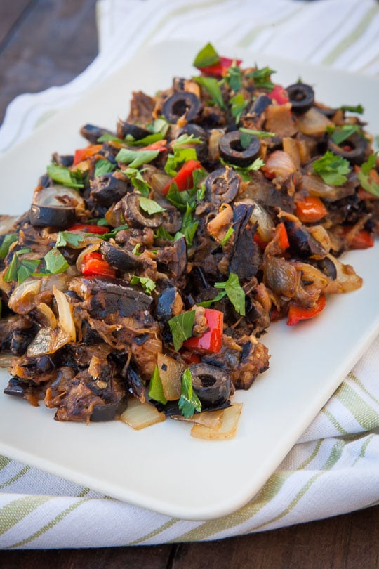 Twice Cooked Eggplant and Olives. Photo and recipe by Irvin Lin of Eat the Love.