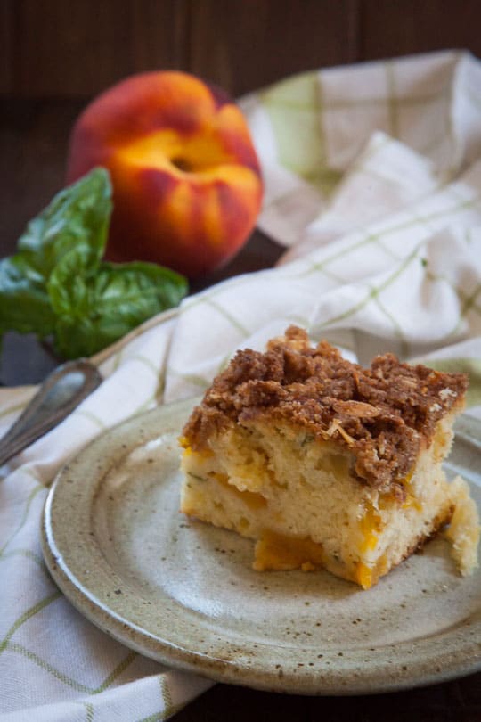 Peach, Basil and Olive Oil Coffee Cake. Photo and recipe by Irvin Lin of Eat the Love.