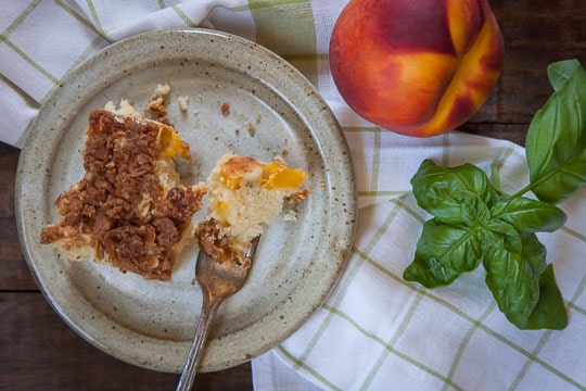 Peach, Basil and Olive Oil Coffee Cake. Photo and recipe by Irvin Lin of Eat the Love.
