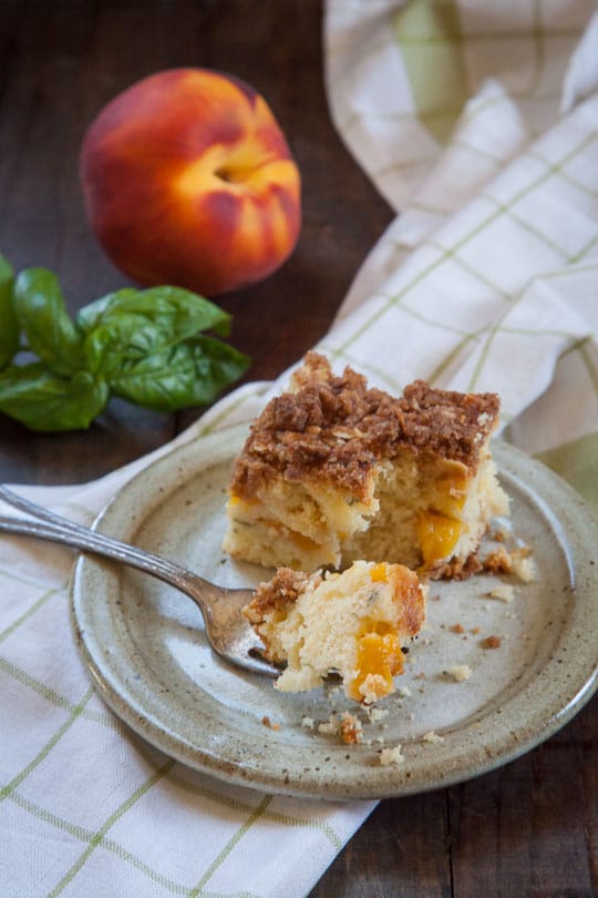 Peach, Basil and Olive Oil Coffee Cake. Photo and recipe by Irvin Lin of Eat the Love.