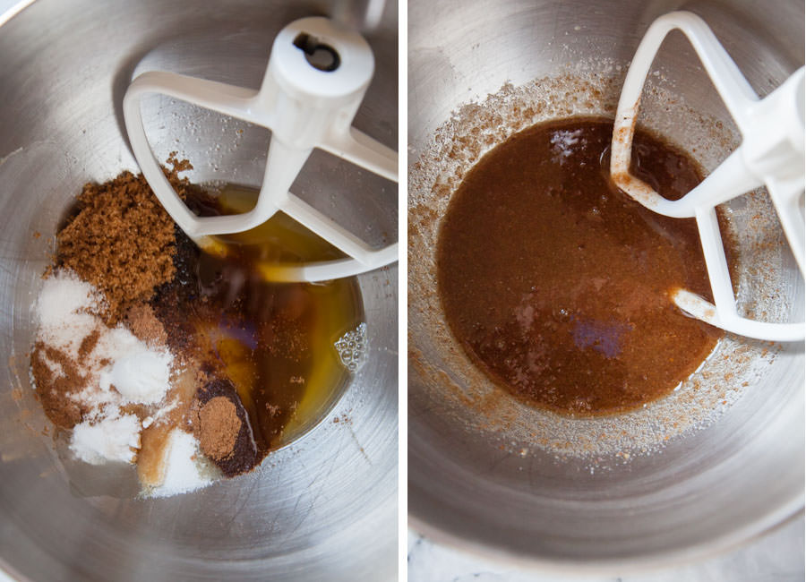 Add the sugar and spices to the brown butter.