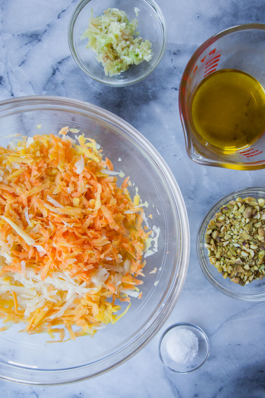 The main ingredients for Turkish Carrot Yogurt Dip. 