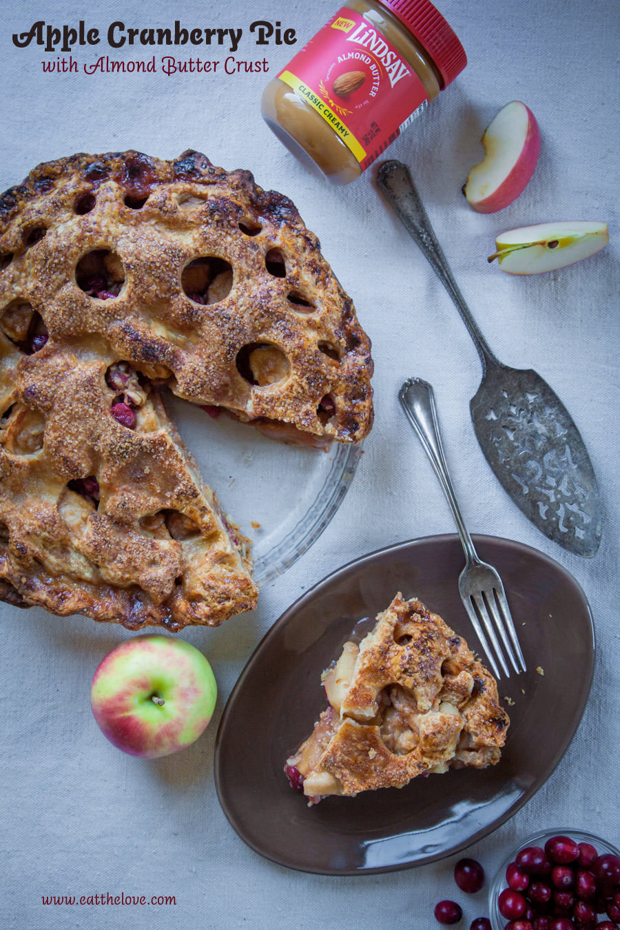 Apple Cranberry Pie with Almond Butter Crust. Photo and recipe by Irvin Lin of Eat the Love.