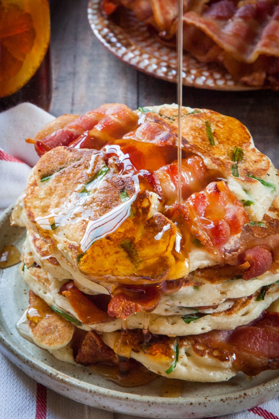 Bacon and Chives pancakes with Farmer John All-Natural Bacon. Photo and recipe by Irvin Lin of Eat the Love.