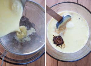 Pour custard through a sieve and then stir in the instant coffee and vanilla extract.