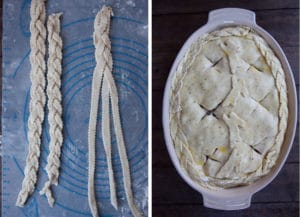 braid extra dough and place around the side of the pot pie.