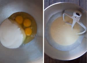 beat eggs and sugar together until light in color.
