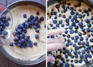 Sprinkle berries over top, then press into cake batter.