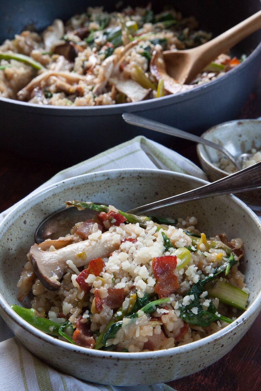Asparagus, Bacon and Mushroom Risotto. Photo and recipe by Irvin Lin of Eat the Love.