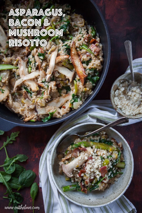 Asparagus, Bacon and Mushroom Risotto. Photo and recipe by Irvin Lin of Eat the Love.