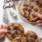 These chewy and thick bakery style chocolate chip cookies are easy to make! Recipe on Eat the Love #chocolatechipcookie #Chocolate #cookie #chip #bakery