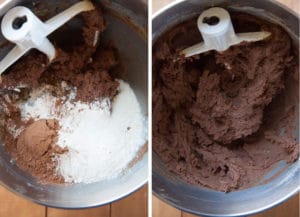 Add the flour and remaining cocoa.