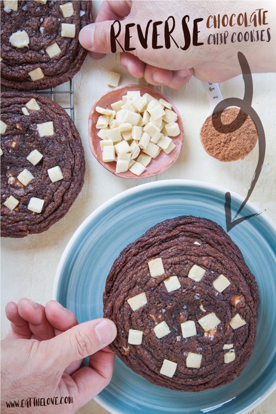 Reverse Chocolate Chip Cookies aka White Chocolate Chip Chocolate Cookies. Photo and recipe by Irvin Lin of Eat the Love.