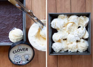 scoop out ice cream over the chilled brownies