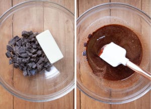 melt chocolate and butter in microwave
