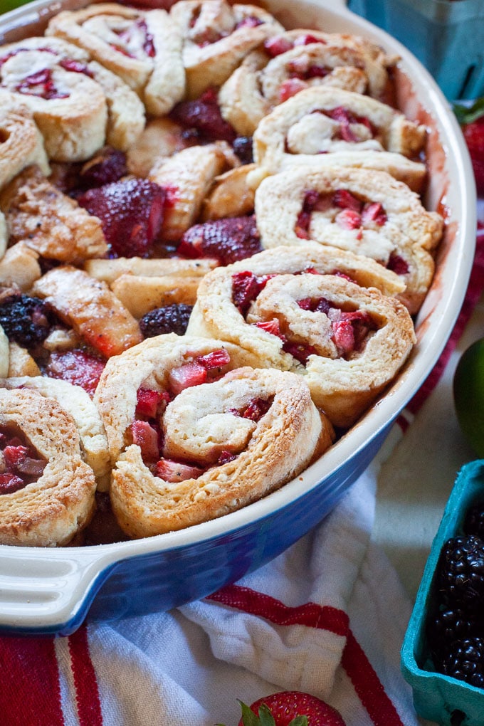 Apple Berry Cobbler with Strawberry Cinnamon Swirl Biscuits.