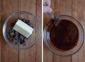 melt the chocolate and butter in a microwave safe bowl