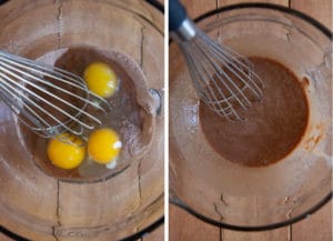 whisk in the eggs to the dry ingredients.