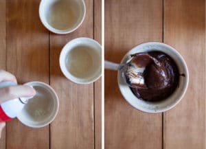 spray the ramekins with cooking oil then spoon the batter into each one.