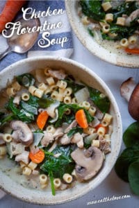 Chicken Florentine Soup with mushrooms and carrots.
