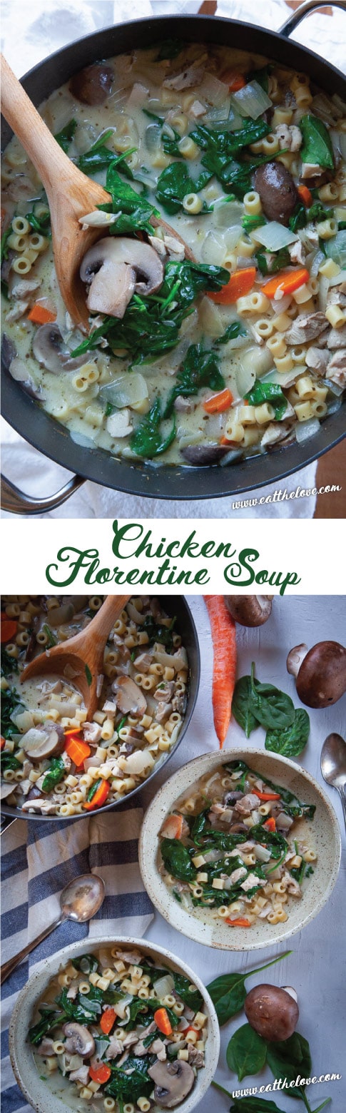 Chicken Florentine Soup with mushrooms and carrots. #chicken #soup #easy #quick #recipe