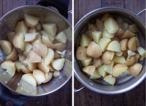 drain the potatoes and then put them back in the hot pot.