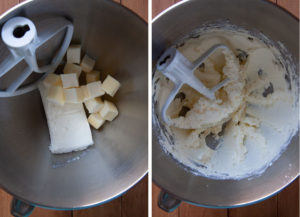 mix the cream cheese and butter together until creamy and clings to the side of the bowl.