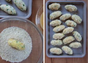 Roll in bread crumbs the move to a baking sheet or plate