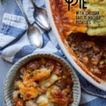 Shepherd's Pie, a savory ground lamb casserole dish.