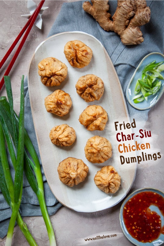Fried Char Siu Chicken Dumplings (Chinese Barbecue Chicken Dumplings) are fun to make!