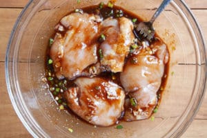 marinade the chicken thighs for 30 minutes or up to 8 hours overnight.