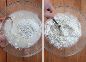 make the dough by combining the flour and water together in a bowl.
