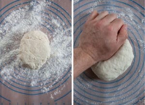 knead the dough on a clean surface dusted with flour.
