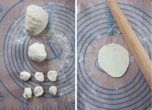 divide the dough into 24 pieces and roll out one piece into a 4-inch circle.