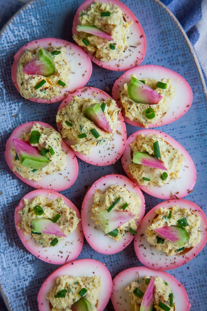 Beet Pickled Deviled Eggs Mediterranean Deviled Eggs Eat the Love