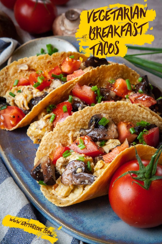 vegetarian breakfast tacos with mushrooms and egg.
