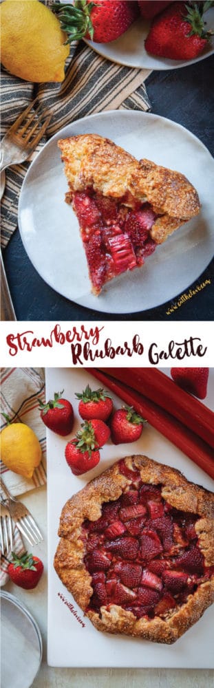 This easy rustic strawberry rhubarb galette is the perfect dessert for springtime and when rhubarb is in season! #rhubarb #strawberry #galette #tart #crostata #rustic #dessert #recipe #spring #baking #pie