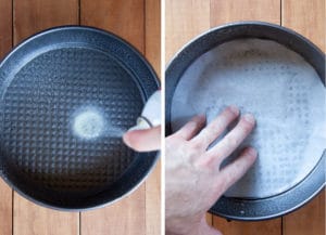 Spray the inside of an 8-inch springform pan. Line the bottom with a parchment paper.