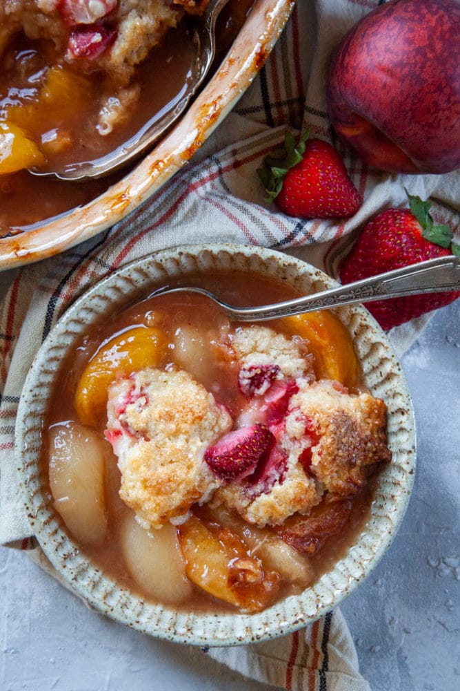 Peach and Prosecco Cobbler with Berry Biscuits