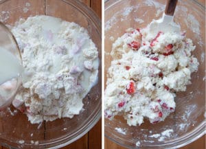 Drizzle in buttermilk, then toss for dough to form.