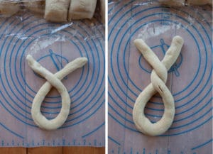 Make a "u" shape with rope, then twist over twice.