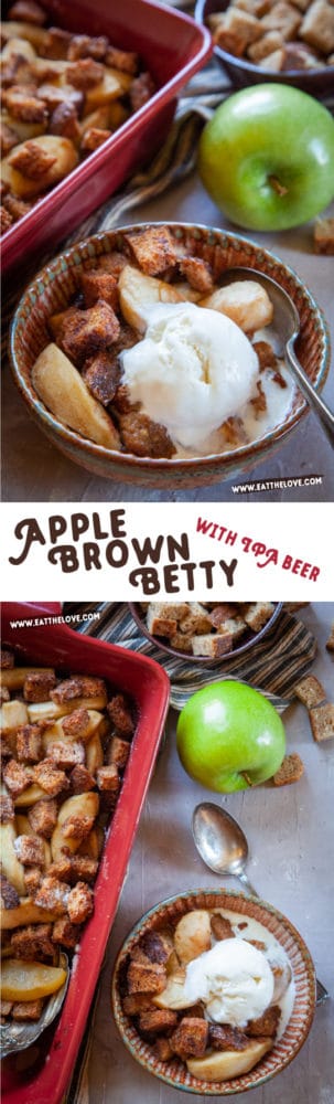 Apple Brown Betty with IPA beer filling, an updated twist on a classic American rustic dessert. #dessert #apple #brownbetty #bread #cobbler #fall #baking