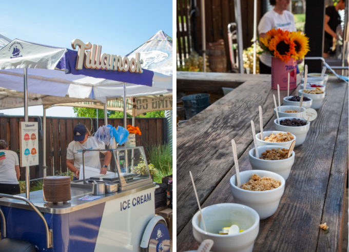 Tillamook ice cream cart and a line up of ice cream toppers