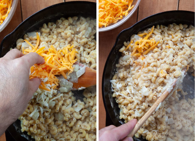 Remove pan from heat and fold in the shredded cheese.