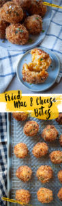 Fried Mac and Cheese Bites are an easy appetizer that you can make with leftover mac and cheese or from scratch using your favorite recipe or store-bought box. Perfect as a fun appetizer for parties! #recipe #leftoverideas #thanksgivingleftovers #macandcheese #fried #easy #deepfried #bites #appetizer #partyfood