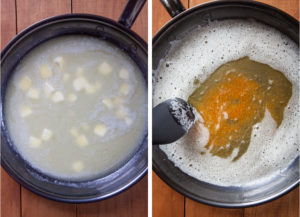 Cook the butter in a pan until milk fats are golden brown and fragrant.